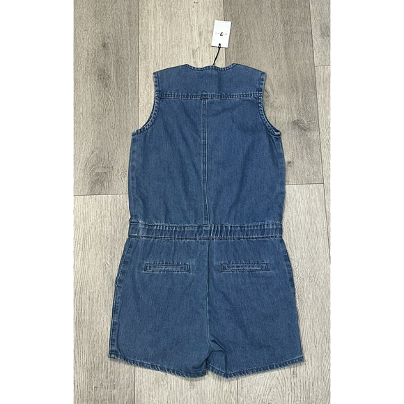 NWT 7 For All Mankind Denim Blue Chambray‎ Shorts Sleeveless Romper Girls Size L - Picture 4 of 11